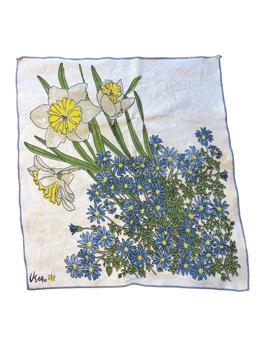 Vintage Vera Neumann Floral Hankie 1960s Daffodil Daisy Ladybug 16” Square